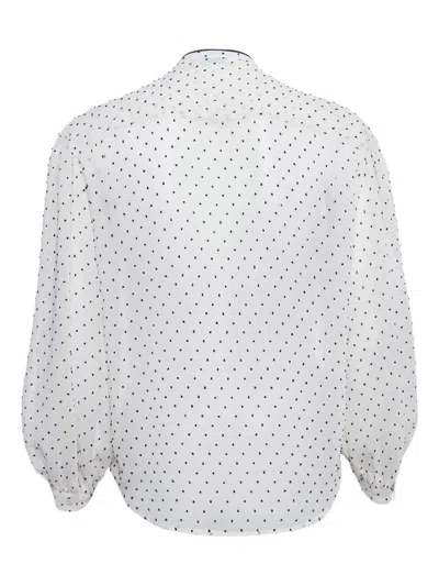 Pre-owned Sandro Swiss-dot Pleated Blouse In White