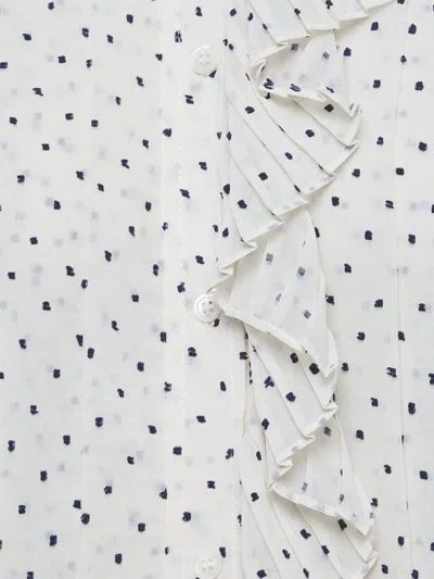 Pre-owned Sandro Swiss-dot Pleated Blouse In White