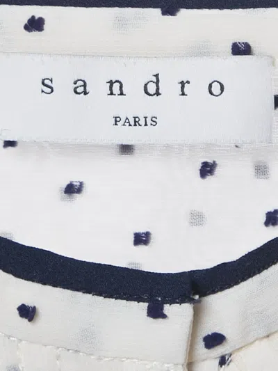 Pre-owned Sandro Swiss-dot Pleated Blouse In White