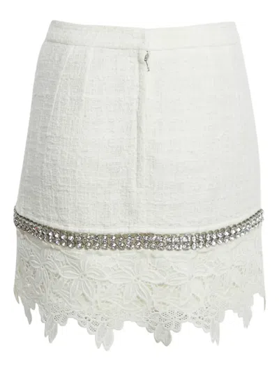Pre-owned Dolce & Gabbana Lace-panel Crystal Mini Skirt In White