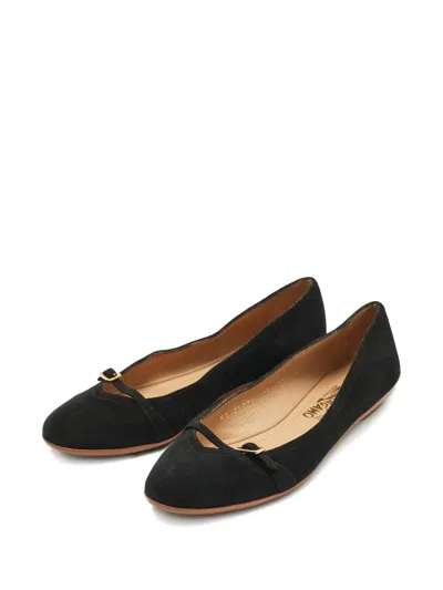 Pre-owned Ferragamo Audrey Suede Flats In Black