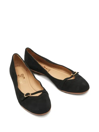 Pre-owned Ferragamo Audrey Suede Flats In Black