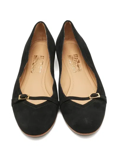 Pre-owned Ferragamo Audrey Suede Flats In Black