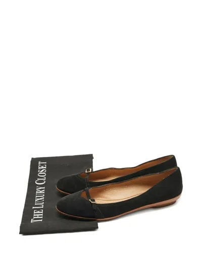 Pre-owned Ferragamo Audrey Suede Flats In Black
