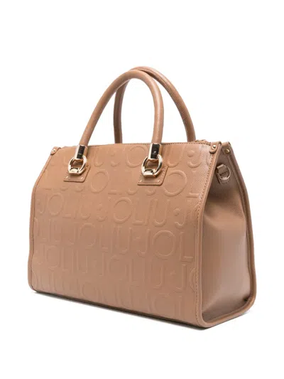 Liu •jo Embossed Satchel Leather Tote Bag In Brown
