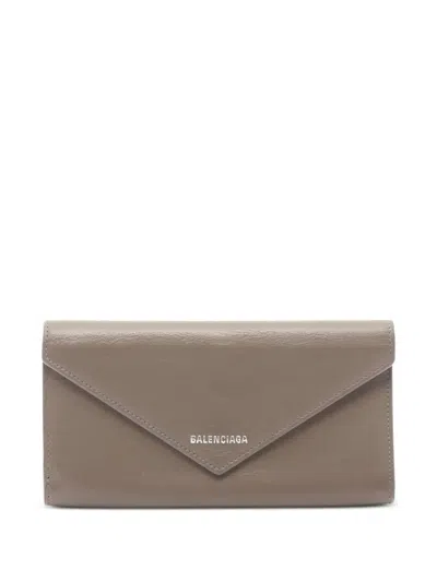 Pre-owned Balenciaga 2000s Bifold Leather Long Wallet In Neutral