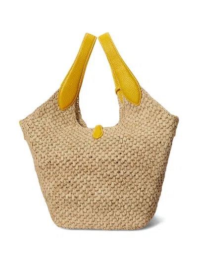 Polo Ralph Lauren Polo Play Raffia And Leather Tote Bag In Yellow