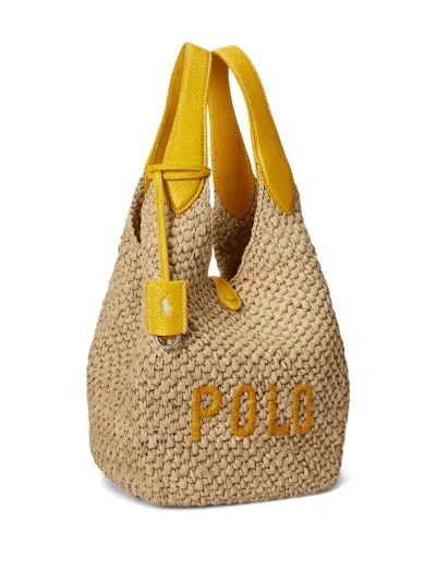 Polo Ralph Lauren Polo Play Raffia And Leather Tote Bag In Yellow