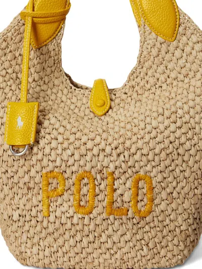 Polo Ralph Lauren Polo Play Raffia And Leather Tote Bag In Yellow