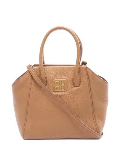 Pre-owned Miu Miu 2010s Vitello Dino Leather Tote Bag In Brown