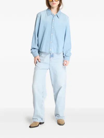 Calvin Klein Long-sleeved Cropped Shirt In Blue