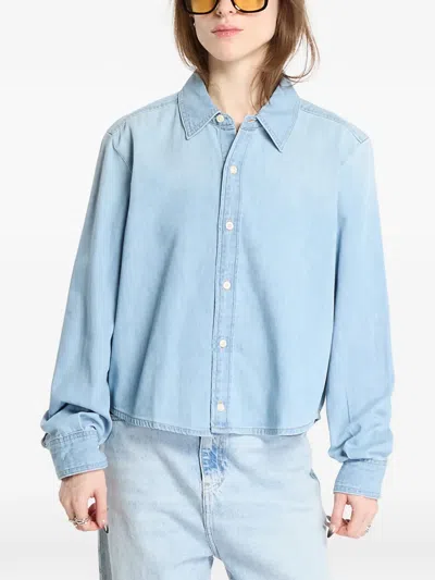 Calvin Klein Long-sleeved Cropped Shirt In Blue