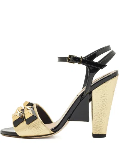 Pre-owned Fendi Studded-detail Ankle-strap Sandals In Gold