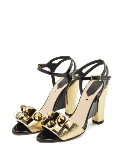 Pre-owned Fendi Studded-detail Ankle-strap Sandals In Gold