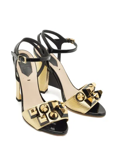 Pre-owned Fendi Studded-detail Ankle-strap Sandals In Gold