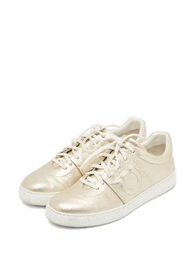 Pre-owned Ferragamo Logo-detail Sneakers In Gold