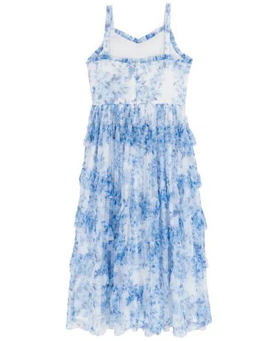 Rare Editions Girls 7-16 Printed Mesh Maxi Dress In Blue