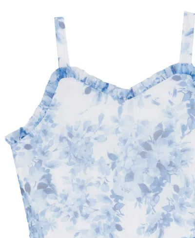 Rare Editions Girls 7-16 Printed Mesh Maxi Dress In Blue