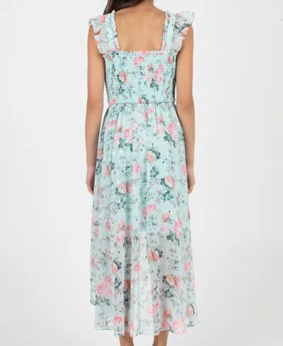 Rare Editions Girls 7-16 Floral Lurex Chiffon Smocked Dress In Blue