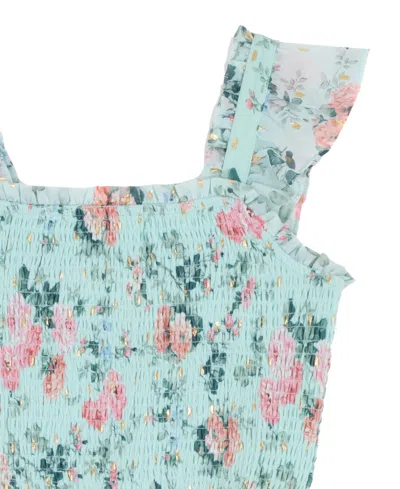 Rare Editions Girls 7-16 Floral Lurex Chiffon Smocked Dress In Blue