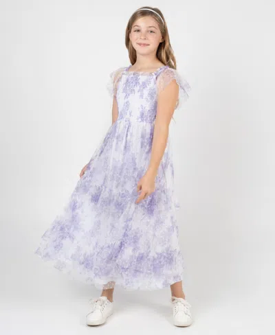 Rare Editions Girls 7-16 Clip Dot Mesh Smocked Bodice Dress In Multi