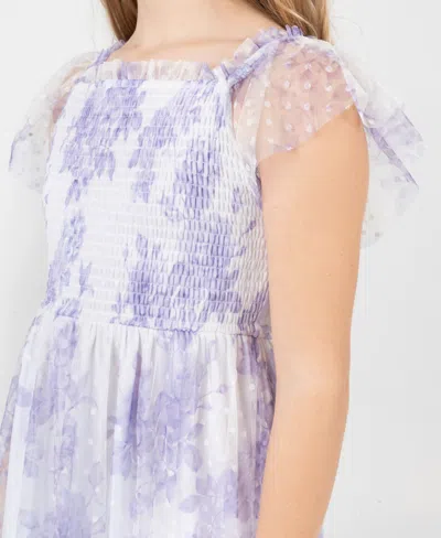 Rare Editions Girls 7-16 Clip Dot Mesh Smocked Bodice Dress In Multi