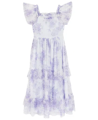 Rare Editions Girls 7-16 Clip Dot Mesh Smocked Bodice Dress In Multi