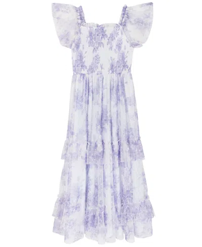 Rare Editions Girls 7-16 Clip Dot Mesh Smocked Bodice Dress In Multi