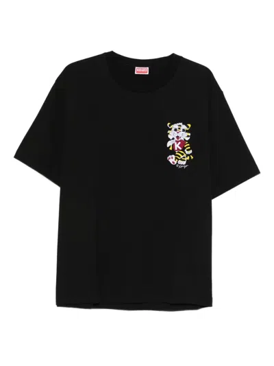 Kenzo Wild Tiger Embroidered T-shirt In Black