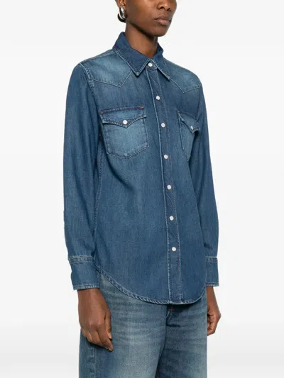 Apc Long-sleeved Denim Shirt In Blue