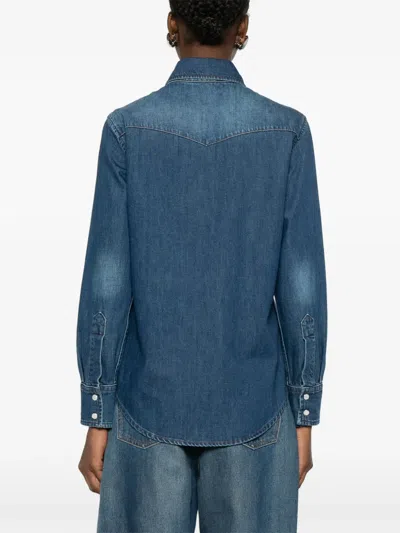 Apc Long-sleeved Denim Shirt In Blue
