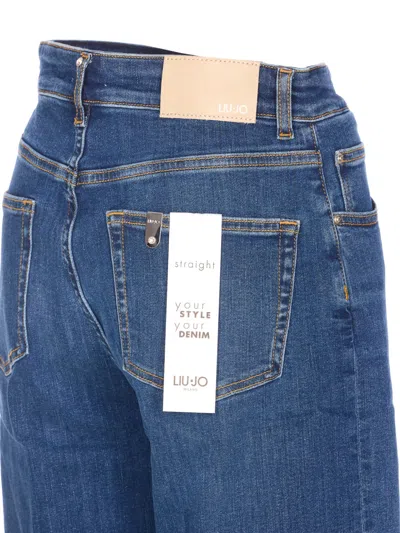 Liu •jo Liu Jo Logo Patch Straight Leg Jeans In Blue