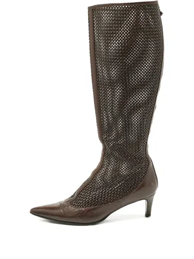 Pre-owned Bottega Veneta Woven Zipped Boots In Brown