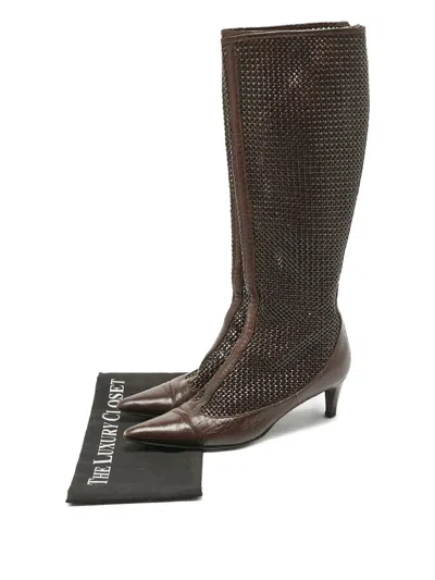 Pre-owned Bottega Veneta Woven Zipped Boots In Brown