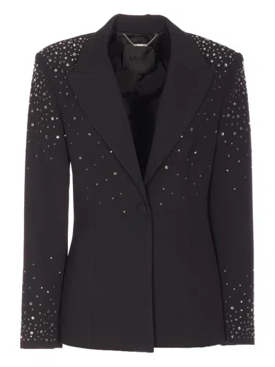 Liu •jo Crystal-application V-neck Blazer In Black