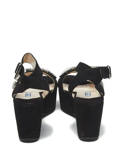 Pre-owned Prada Crystal-embellished Suede Platform Sandals In Black
