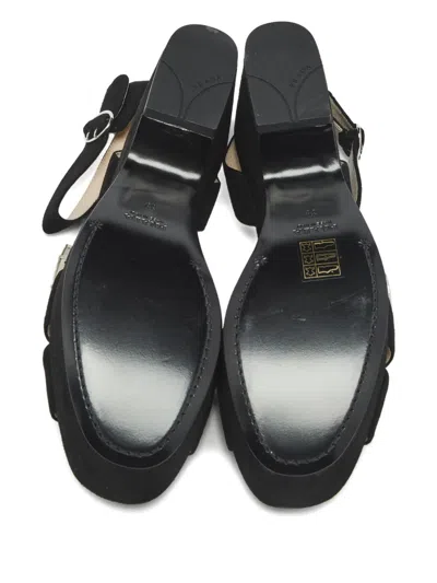 Pre-owned Prada Crystal-embellished Suede Platform Sandals In Black
