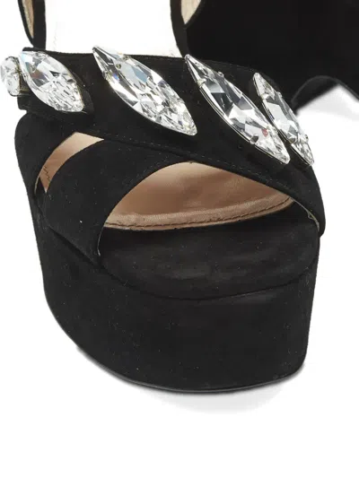 Pre-owned Prada Crystal-embellished Suede Platform Sandals In Black