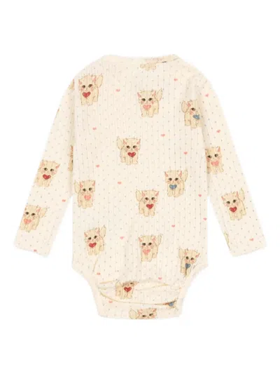 Konges Sløjd Cat Print Trim Babywear In Neutral