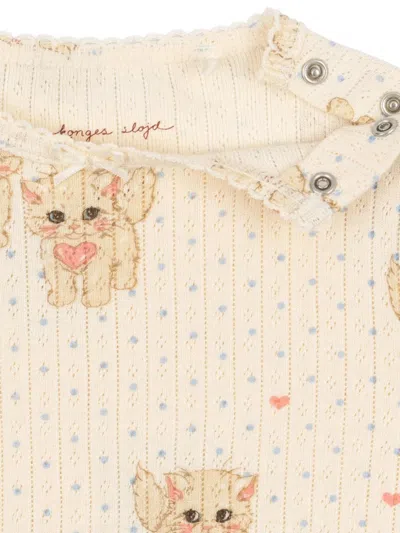 Konges Sløjd Cat Print Trim Babywear In Neutral