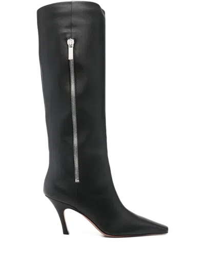 Amina Muaddi Mona Side-zip Square-toe Boots In Black