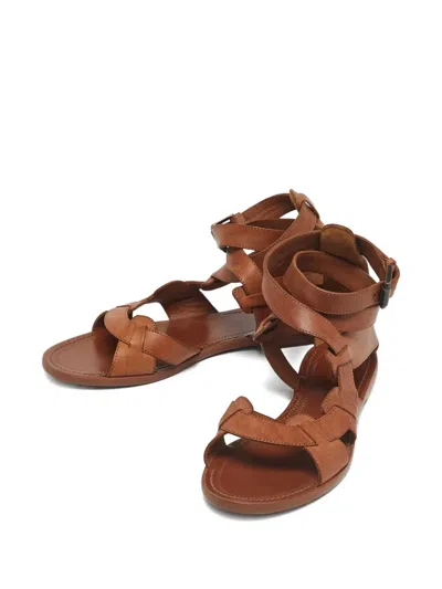 Pre-owned Bottega Veneta Woven Strap Flat Sandals In Brown