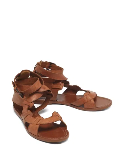 Pre-owned Bottega Veneta Woven Strap Flat Sandals In Brown