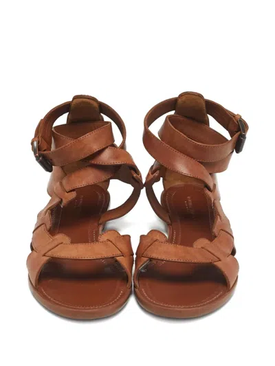 Pre-owned Bottega Veneta Woven Strap Flat Sandals In Brown