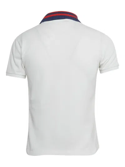 Pre-owned Gucci Embroidery Ribbed Collar Polo Shirt In White