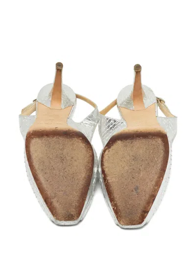 Pre-owned Jimmy Choo Nova Python-embossed Leather Slingback Heels In Silver