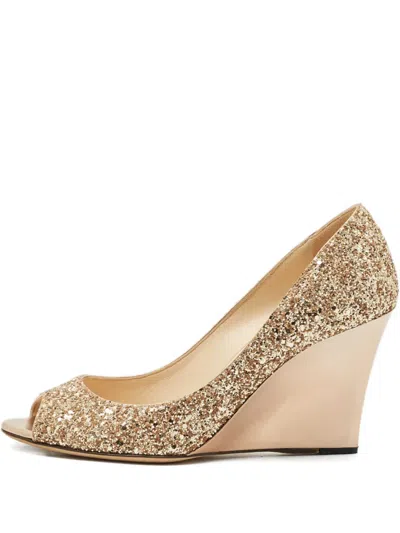 Pre-owned Jimmy Choo Baxen Wedge Pumps In Gold