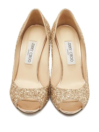Pre-owned Jimmy Choo Baxen Wedge Pumps In Gold