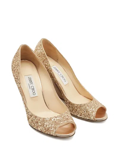 Pre-owned Jimmy Choo Baxen Wedge Pumps In Gold