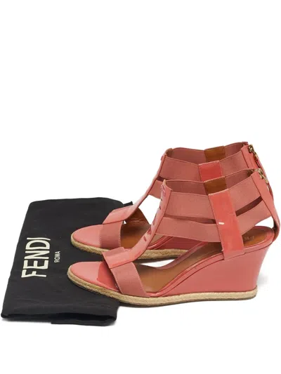 Pre-owned Fendi Leather Wedge-heel Sandals In Pink